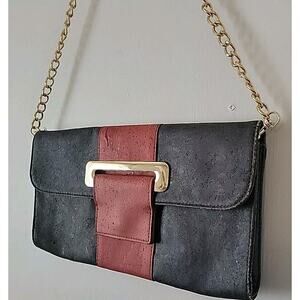 Queork New Orleans Vegan Purse Chain Strap Clutch Bag Black Red Gold